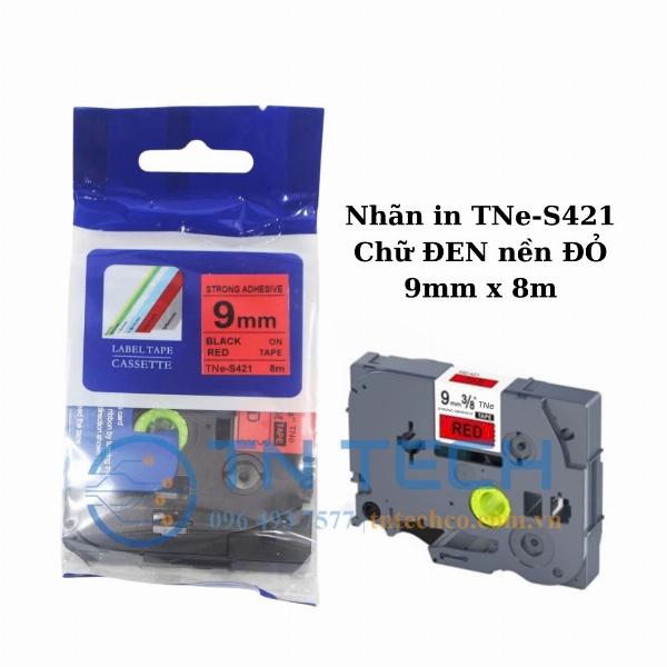 nhãn in TNE-S421 (TZE-S421) chữ đen nền đỏ 9mm x 8m