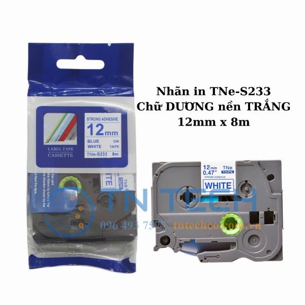 nhãn in TNE-S233 (TZE-S233) chữ dương nền trắng 12mm x 8m