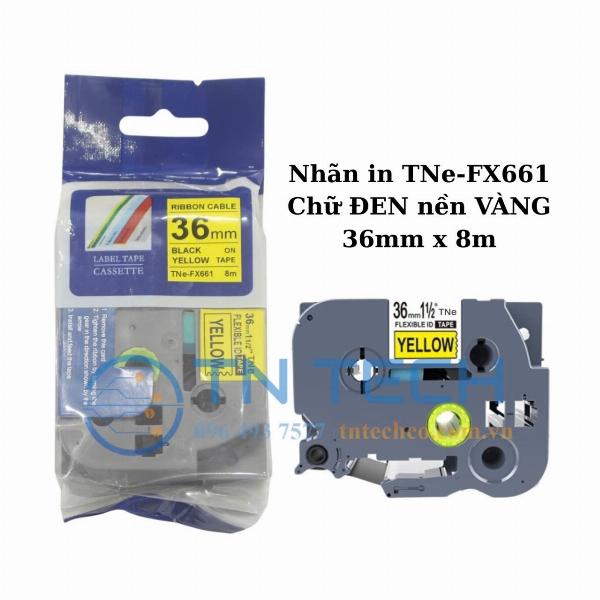 nhãn in TNE-FX661 (TZE-FX661) chữ đen nền vàng 36mm x 8m
