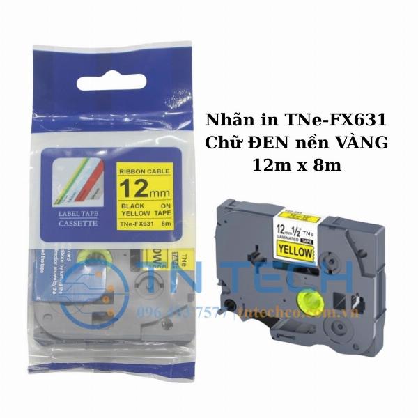 nhãn in TNE-FX631 (TZE-FX631) chữ đen nền vàng 12mm x 8m