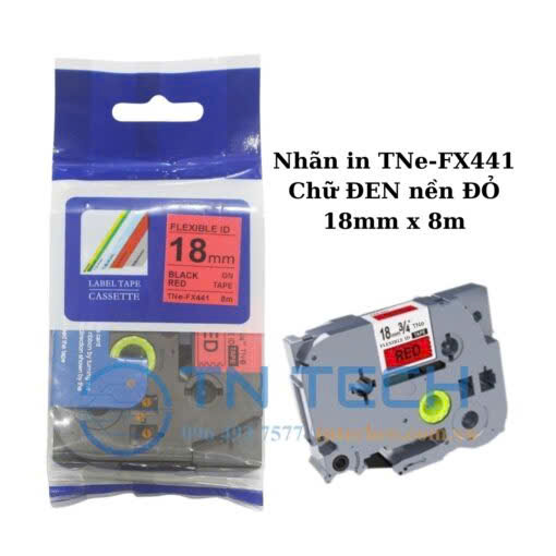 nhãn in TNE-FX441 (TZE-FX441) chữ đen nền đỏ 18mm x 8m