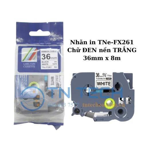 nhãn in TNE-FX261 (TZE-FX261) chữ đen nền trắng 36mm x 8m