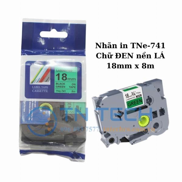 nhãn in TNE-741 (TZE-741) chữ đen nền xanh lá 18mm x 8m