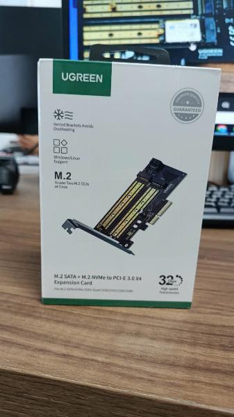 Card PCIe ổ cứng M.2 SATA NVMe/ NGFF Ugreen 70504 hỗ trợ M&B-Key, 2230/2242/2260/2280, tốc độ 32Gbps.